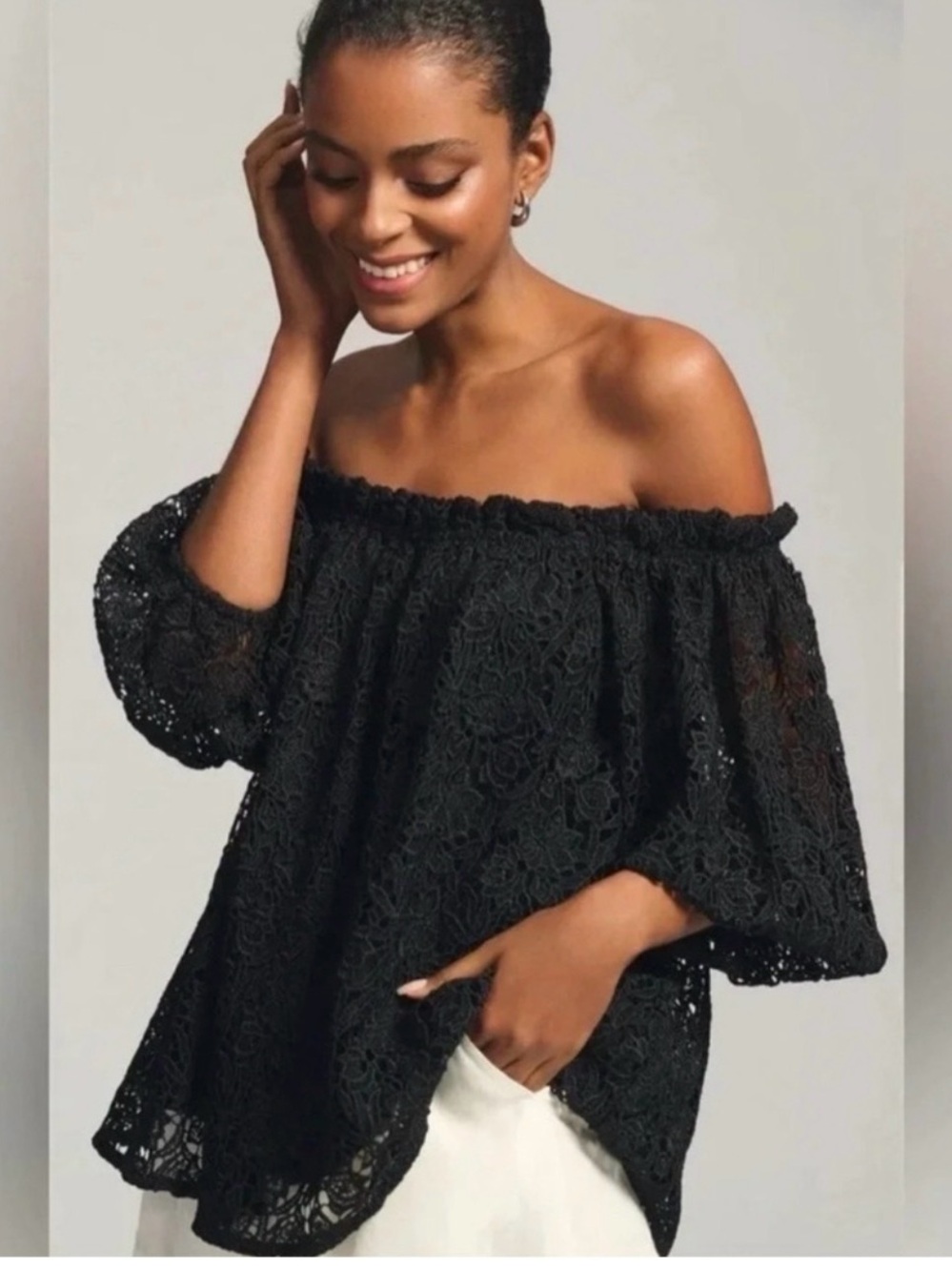 Maeve Black Off-the-Shoulder Lace Blouse